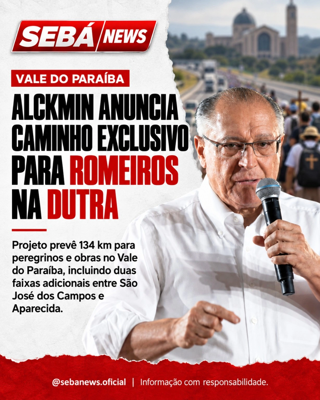 Alckmin anuncia caminho de 134 km para romeiros na Dutra