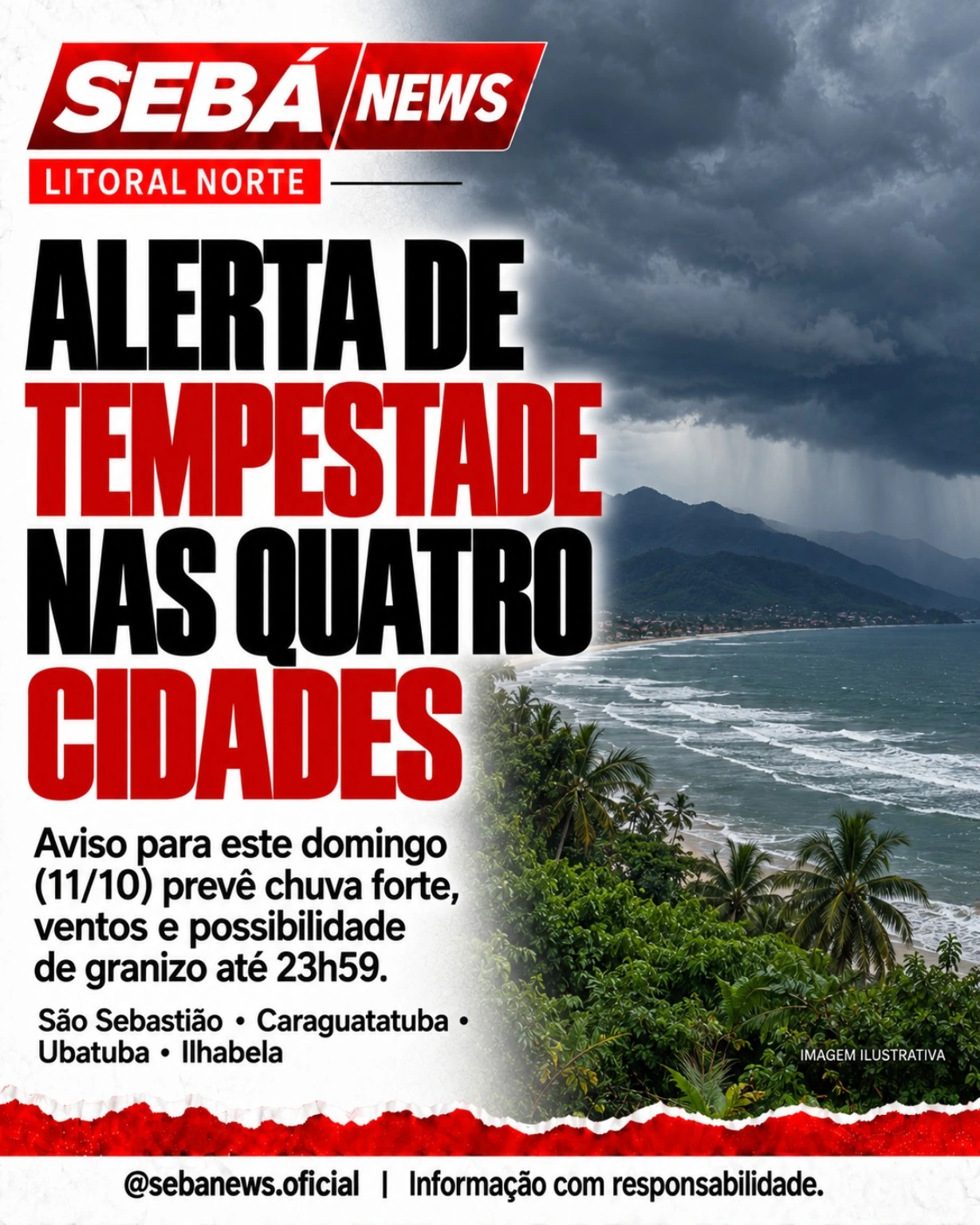 Alerta laranja de tempestade inclui as quatro cidades neste domingo