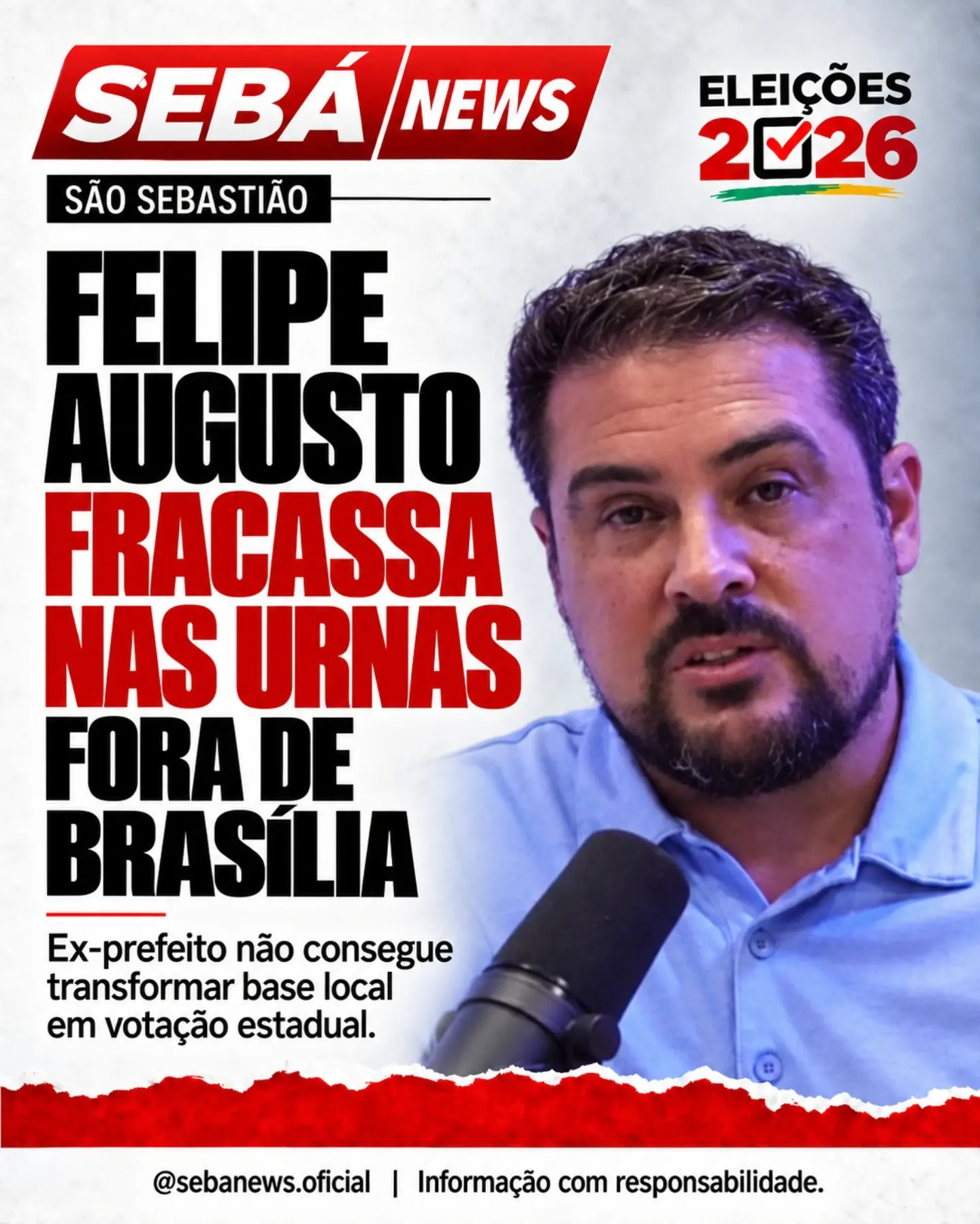 Arte original do Sebá News: Felipe Augusto fracassa nas urnas e fica longe de conquistar vaga em Brasília