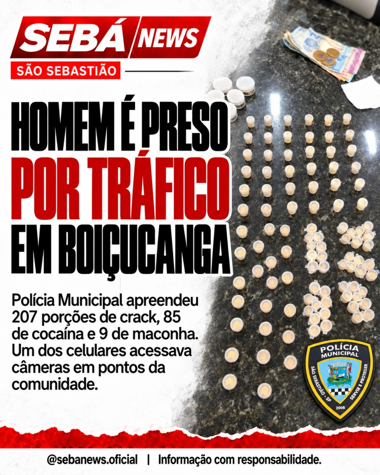Homem é preso por tráfico em Boiçucanga; GCM apreende drogas e identifica acesso a câmeras